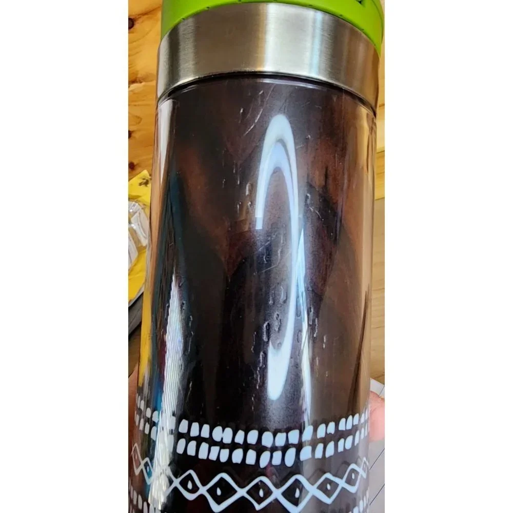 Starbucks Coffee Wood Green Tumbler 12oz Tin Flip Lid Nature Travel Mug 2009